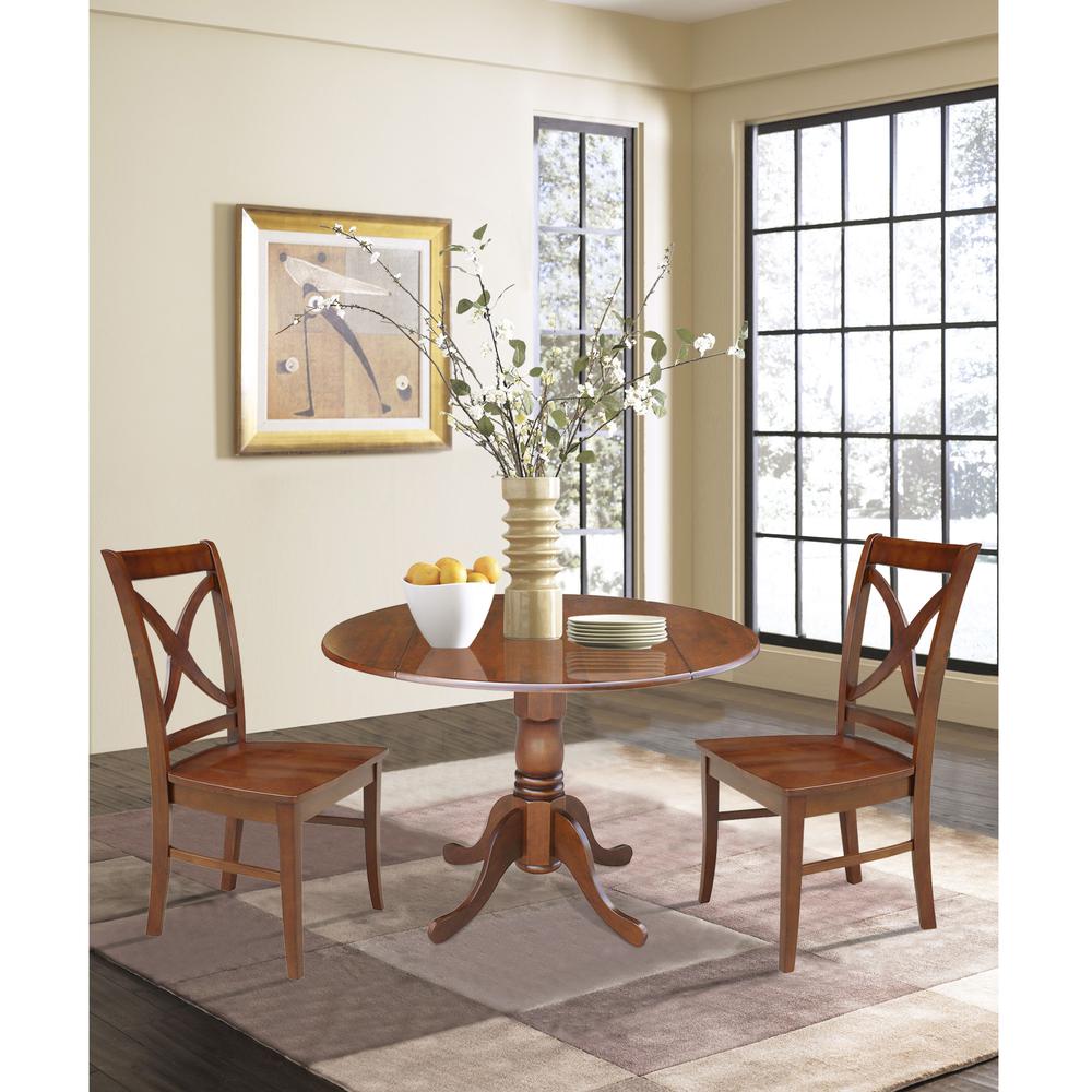 42 in. Dual Drop Leaf Table with 2 Cross Back Dining Chairs - 3 Piece Dining Set. Picture 2
