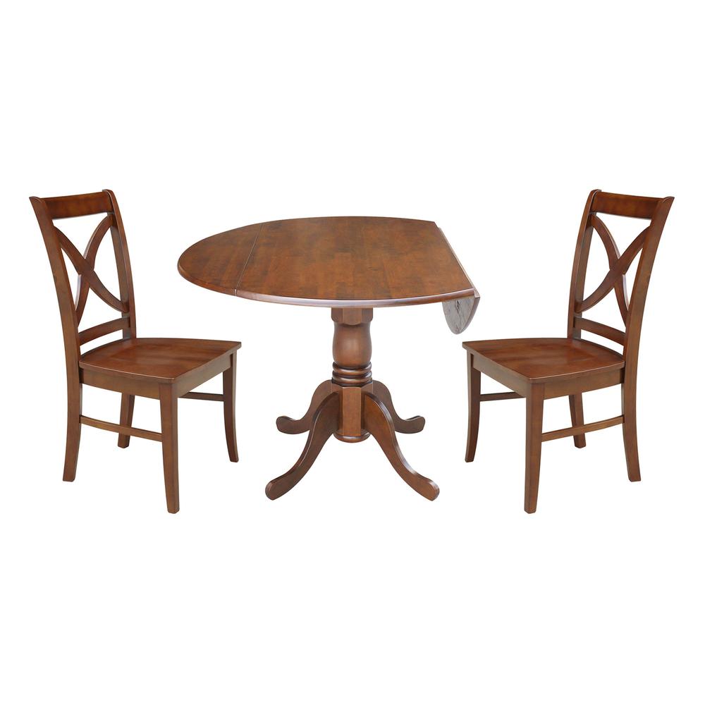 42 in. Dual Drop Leaf Table with 2 Cross Back Dining Chairs - 3 Piece Dining Set. Picture 3