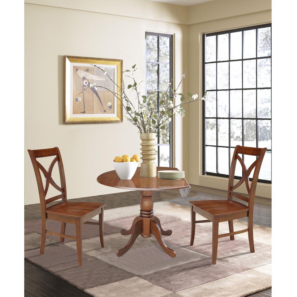 42 in. Dual Drop Leaf Table with 2 Cross Back Dining Chairs - 3 Piece Dining Set. Picture 4