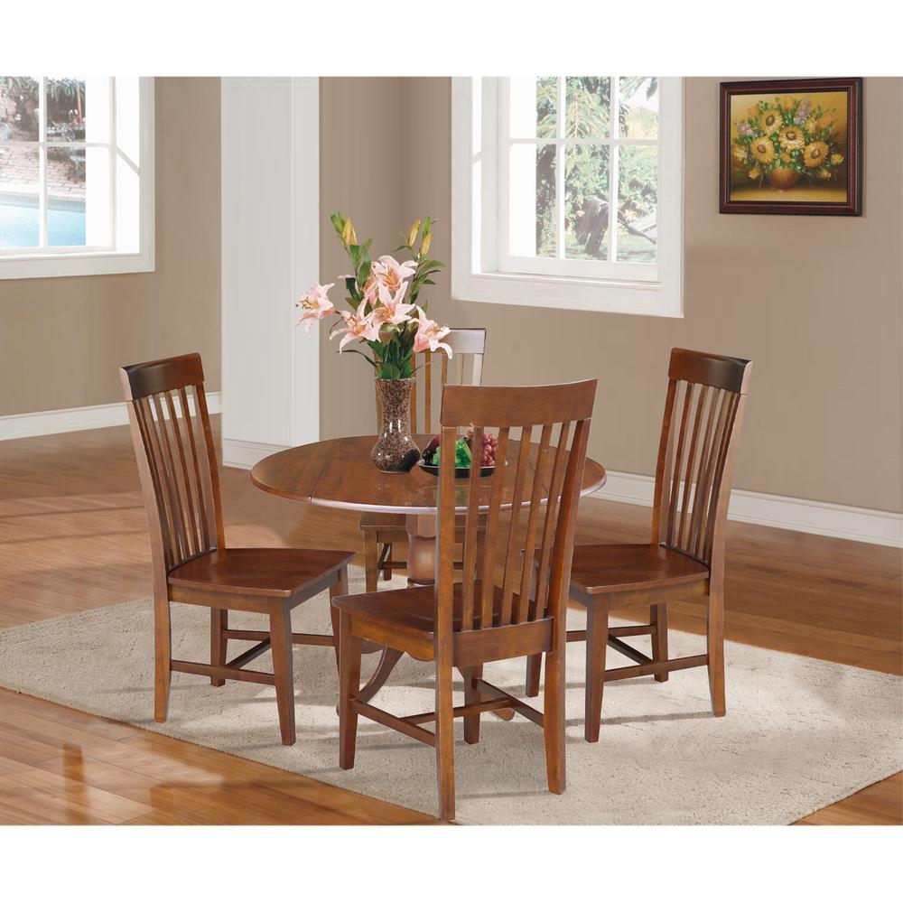 42 in. Dual Drop Leaf Table with 4 Slat Back Dining Chairs - 5 Piece Dining Set. Picture 2