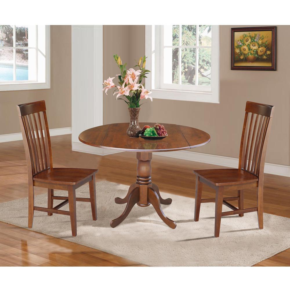 42 in. Dual Drop Leaf Table with 2 Slat Back Dining Chairs - 3 Piece Dining Set. Picture 2