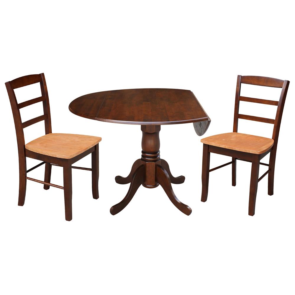 42 in Dual Drop Leaf Dining Table with 2 Ladder Back Dining Chairs. Picture 3