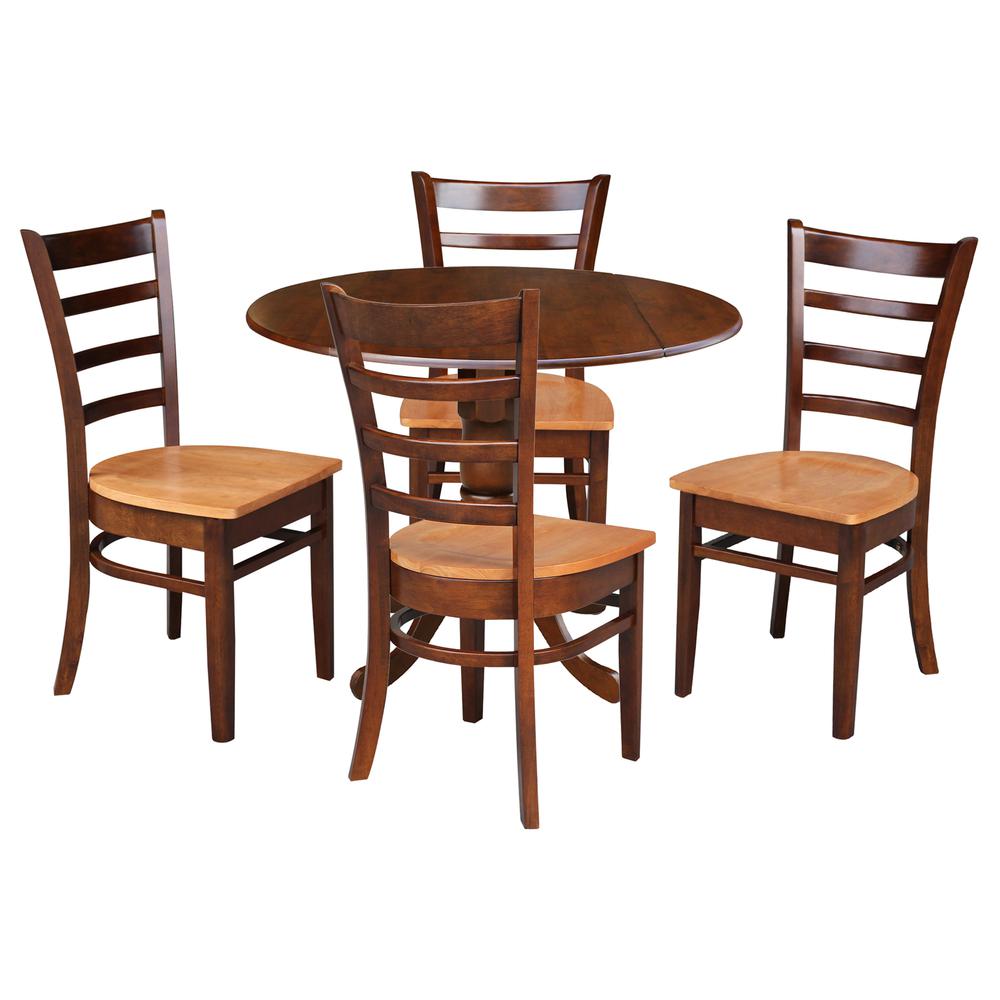 42 in Dual Drop Leaf Dining Table with 4 Ladder Back Dining Chairs. Picture 1
