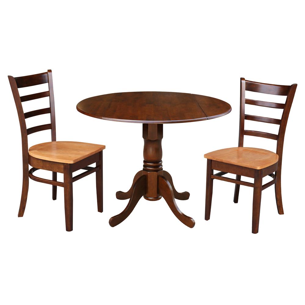 42 in Dual Drop Leaf Dining Table with 2 Ladder Back Dining Chairs. Picture 1