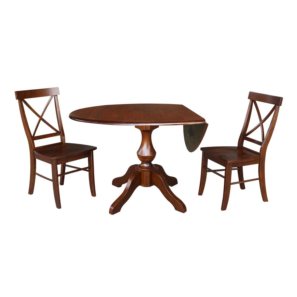 42" Round Top Pedestal Table with Two Chairs, Espresso. Picture 2