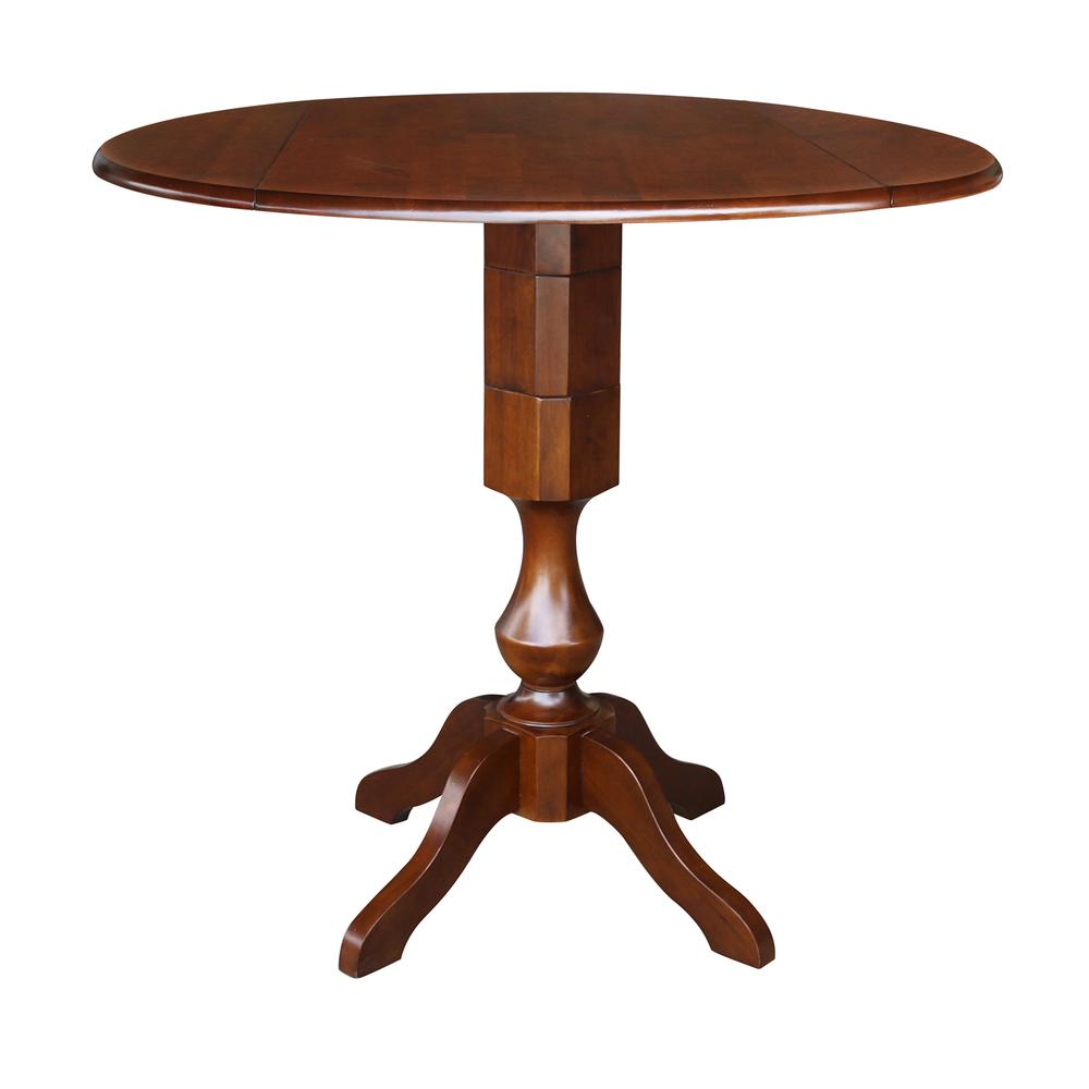 42" Round Dual Drop Leaf Pedestal Table - 42.3"H, Espresso. Picture 1