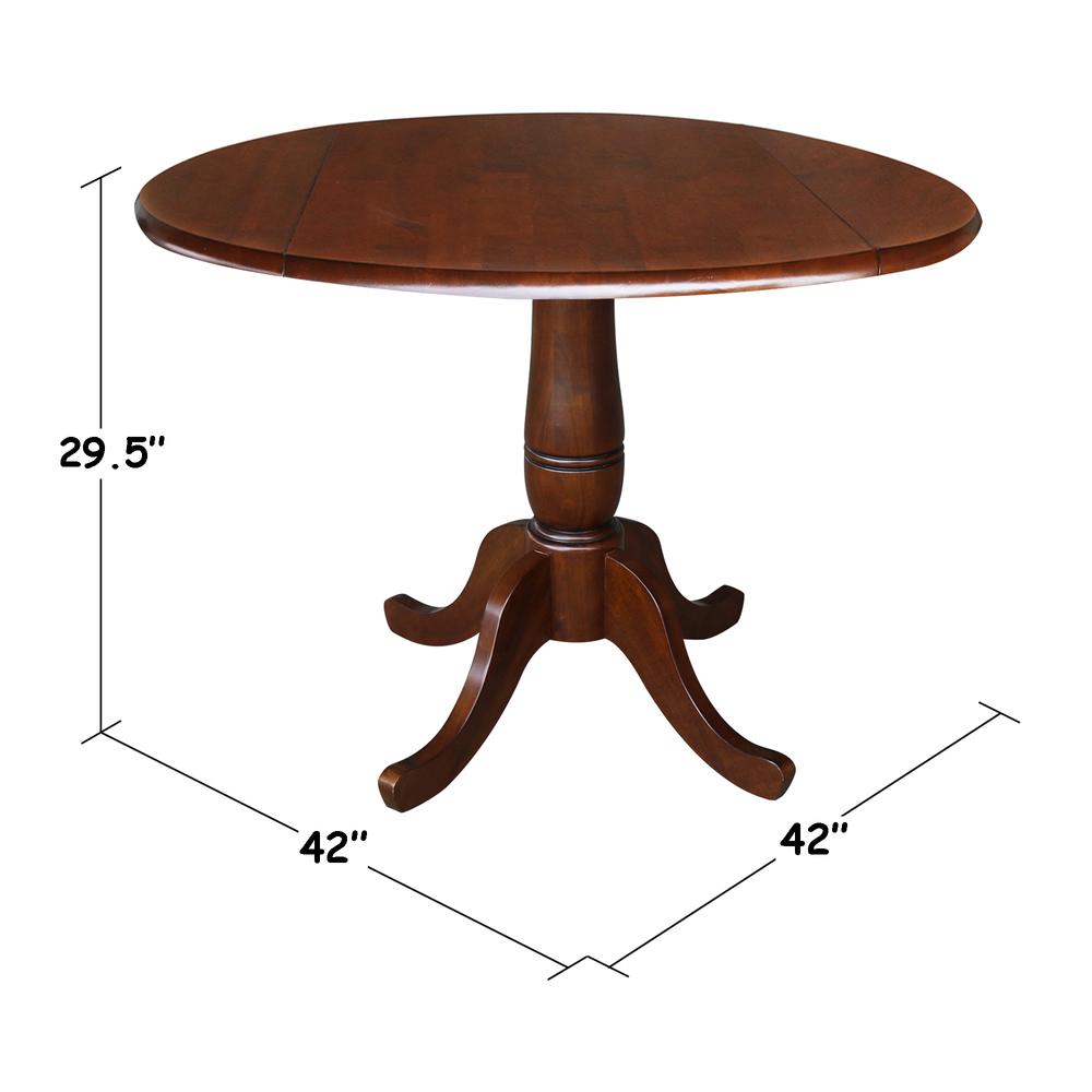 42" Round Dual Drop Leaf Pedestal Table - 29.5"H, Espresso. Picture 7