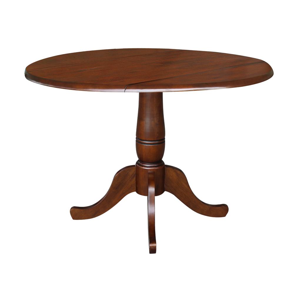 42" Round Dual Drop Leaf Pedestal Table - 29.5"H, Espresso. Picture 2