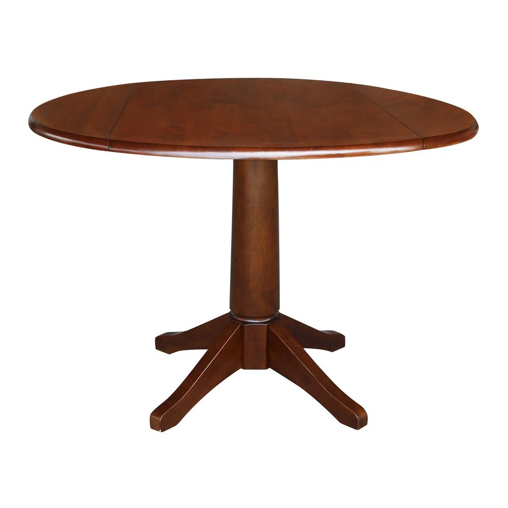42" Round Dual Drop Leaf Pedestal Table - 30.3"H, Espresso. Picture 1