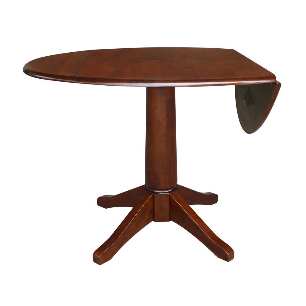 42" Round Dual Drop Leaf Pedestal Table - 30.3"H, Espresso. Picture 3