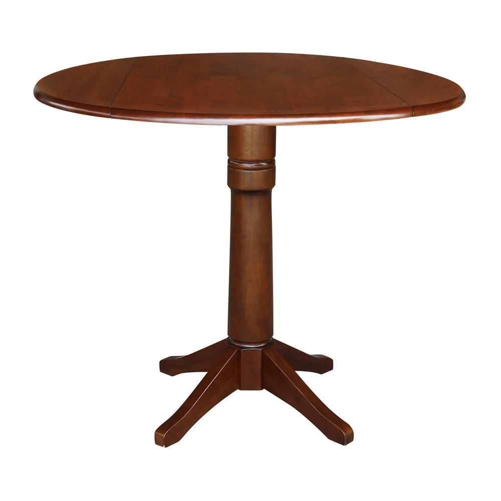 42" Round Dual Drop Leaf Pedestal Table - 36.3"H, Espresso. Picture 1
