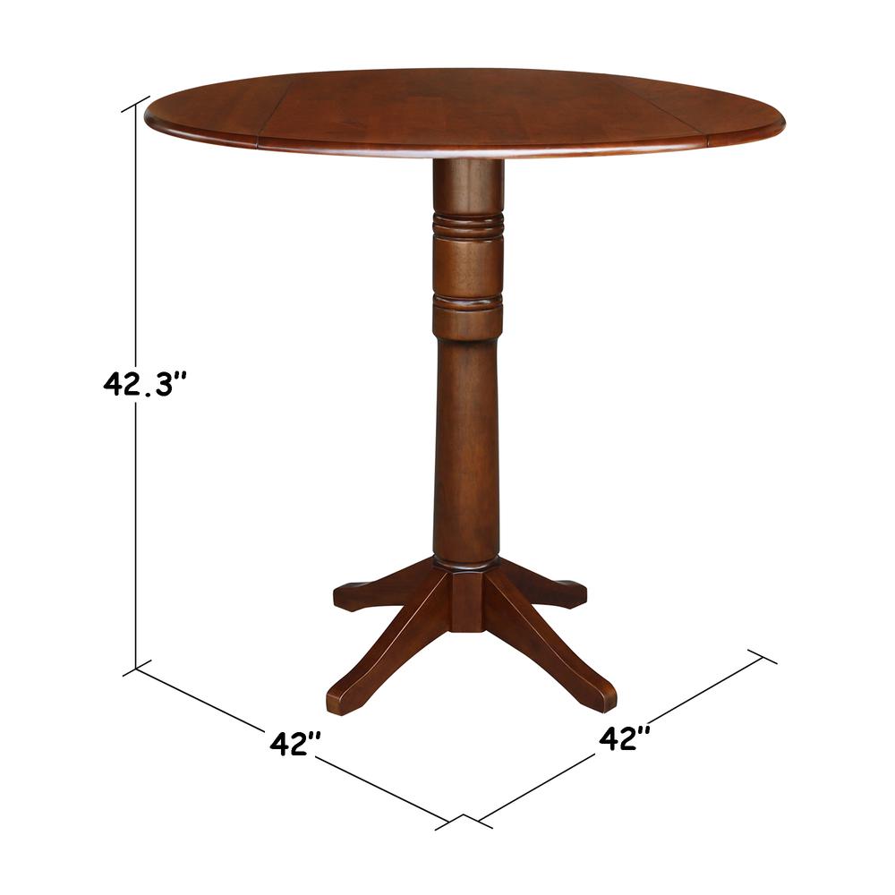 42" Round Pedestal Bar Height Table with Two Bar Height Stools, Espresso. Picture 7