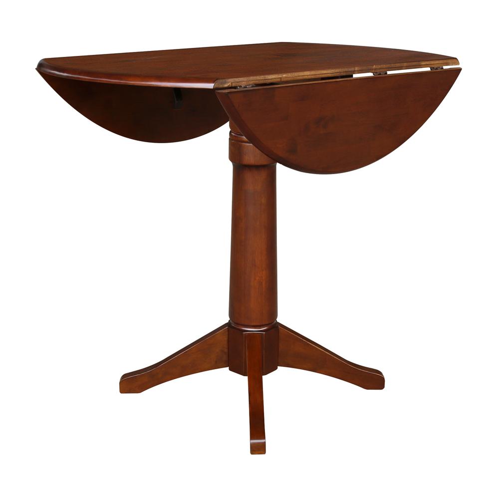 42" Round Dual Drop Leaf Pedestal Table - 30.3"H, Espresso, Espresso. Picture 11