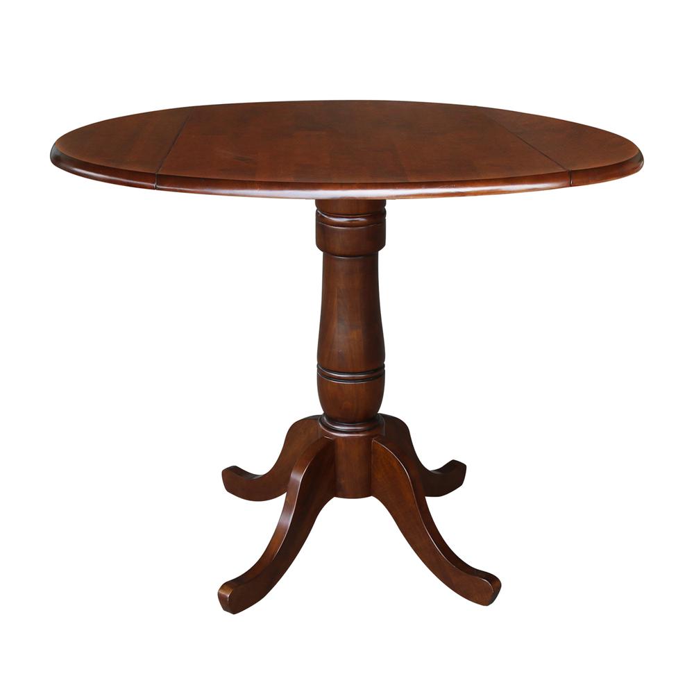 42" Round Dual Drop Leaf Pedestal Table - 29.5"H, Espresso, Espresso. Picture 100
