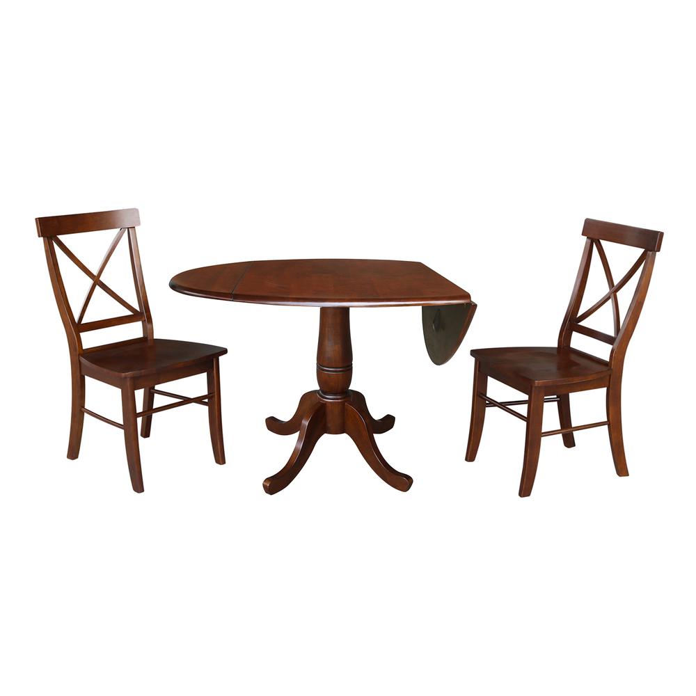 42" Round Top Pedestal Table with Two Chairs, Espresso. Picture 2
