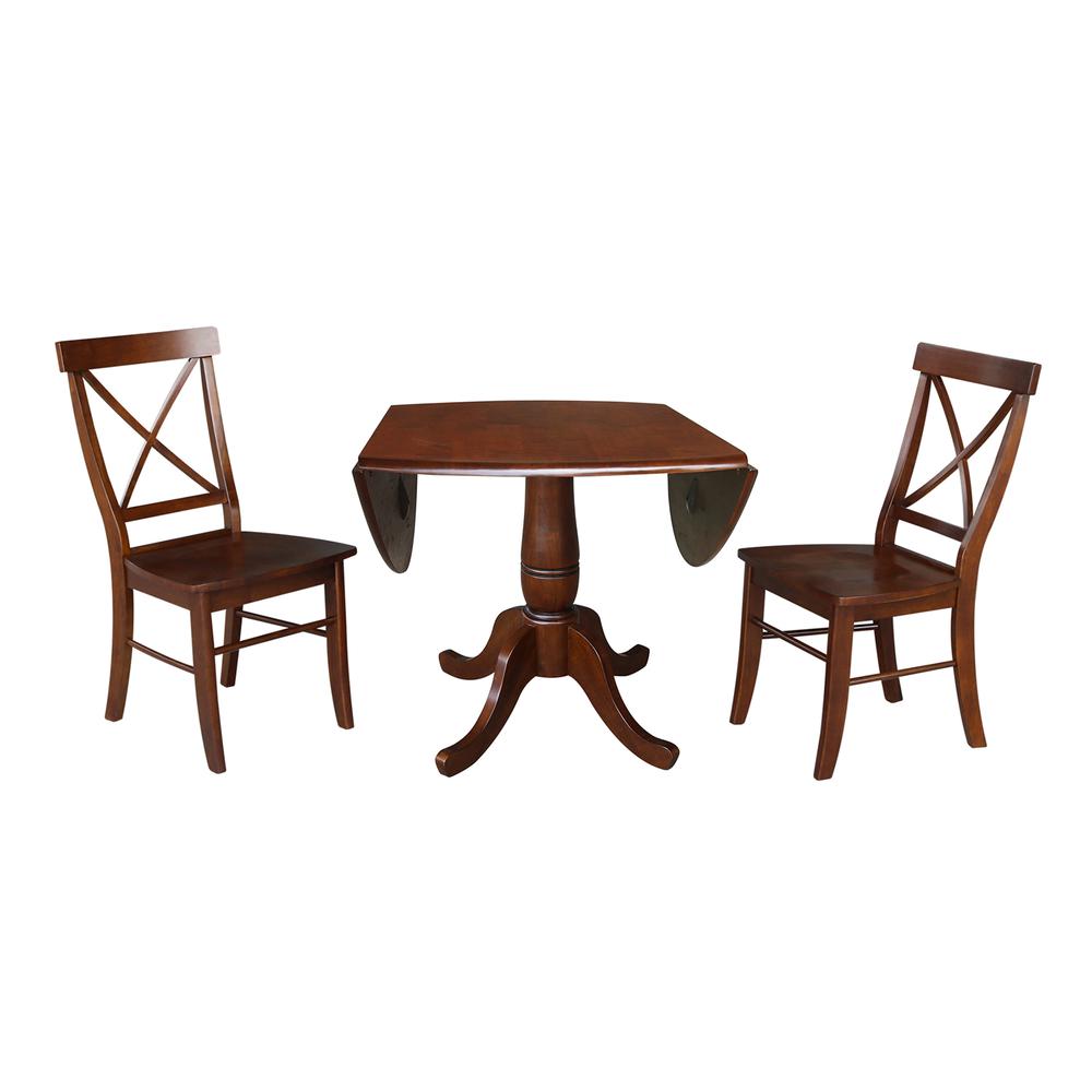 42" Round Top Pedestal Table with Two Chairs, Espresso. Picture 3