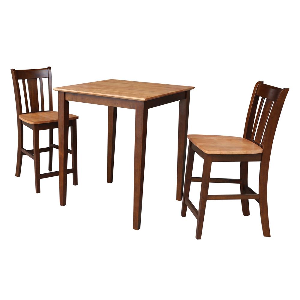 30X30 Counter Height Dining Table With 2 San Remo Counter Height Stools, 24" seat height, Cinnamon/Espresso. Picture 2