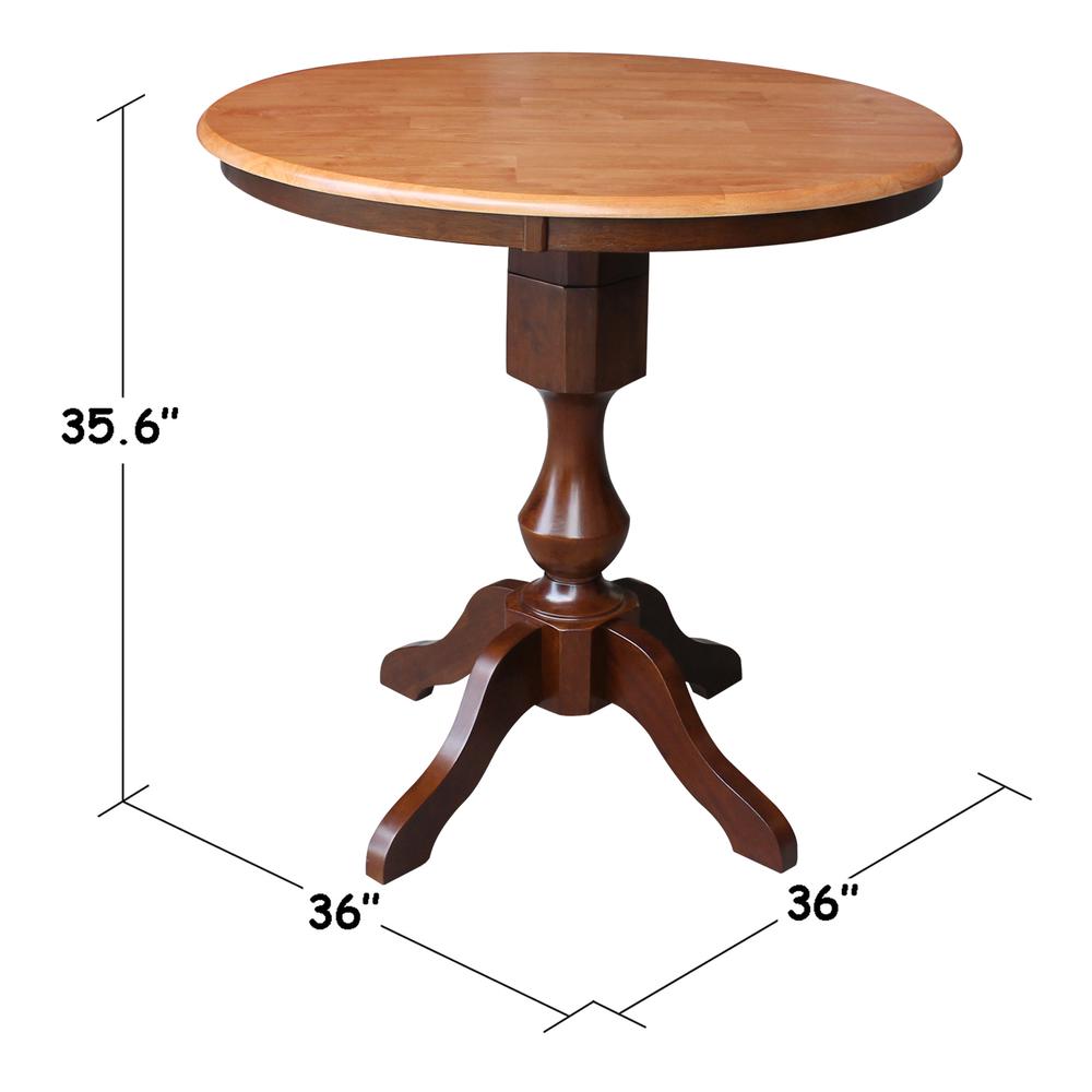 36" Round Top Pedestal Table - 28.9"H, Cinnamon/Espresso. Picture 13