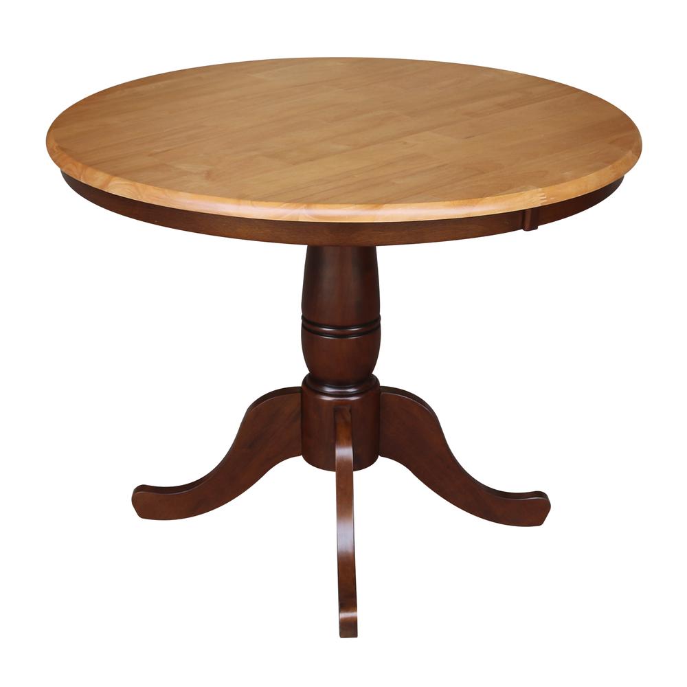36" Round Top Pedestal Table - 28.9"H, Cinnamon/Espresso. Picture 2