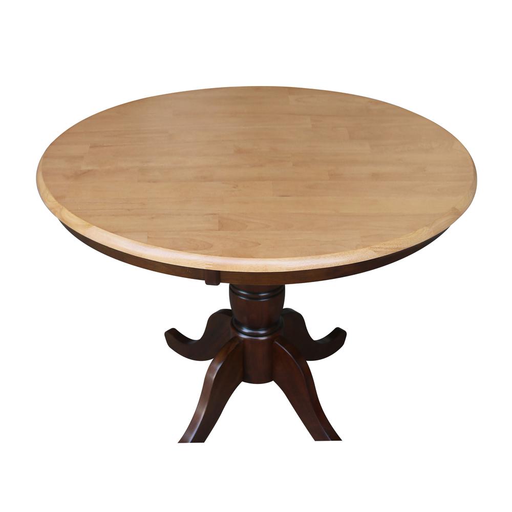 36" Round Top Pedestal Table - 28.9"H, Cinnamon/Espresso. Picture 6