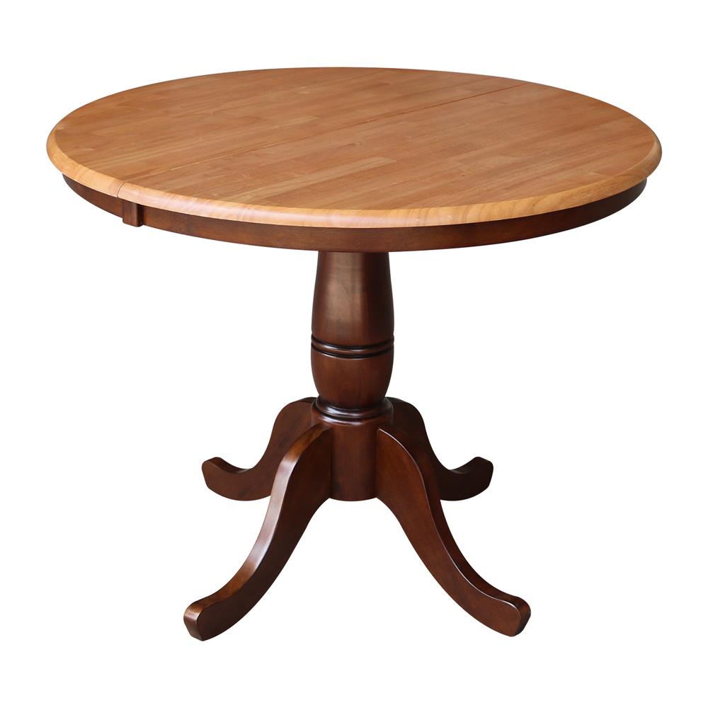 36" Round Top Pedestal Table With 12" Leaf - 28.9"H - Dining Height, Cinnamon/Espresso. Picture 81