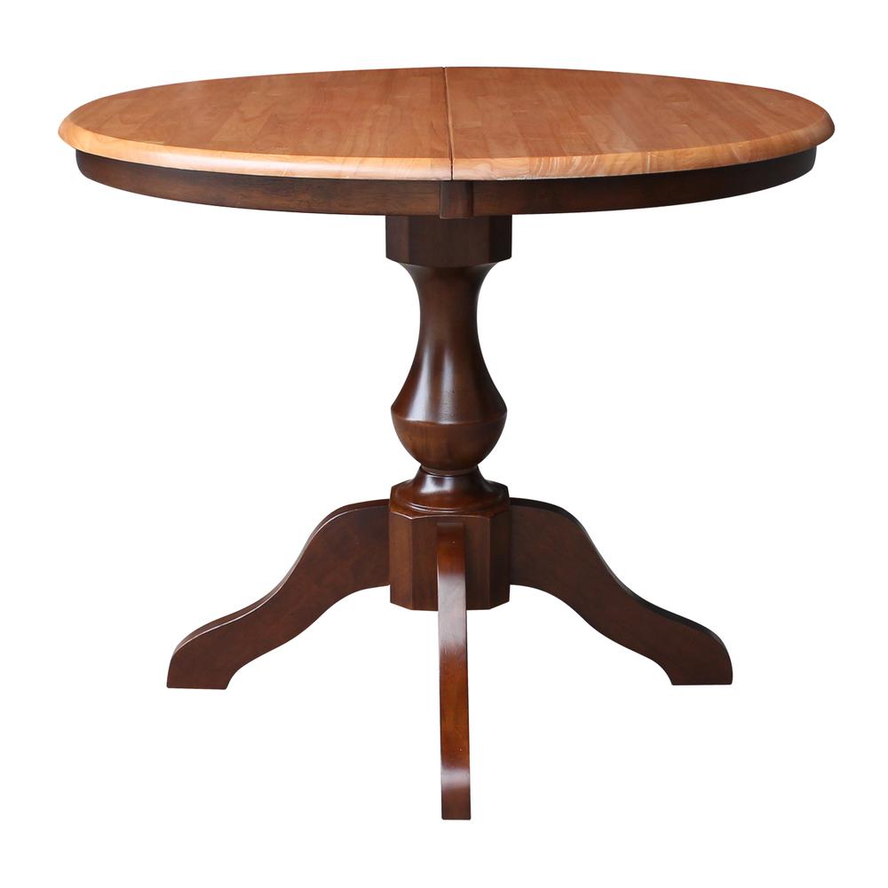 36" Round Top Pedestal Table With 12" Leaf - 28.9"H - Dining Height, Cinnamon/Espresso. Picture 11