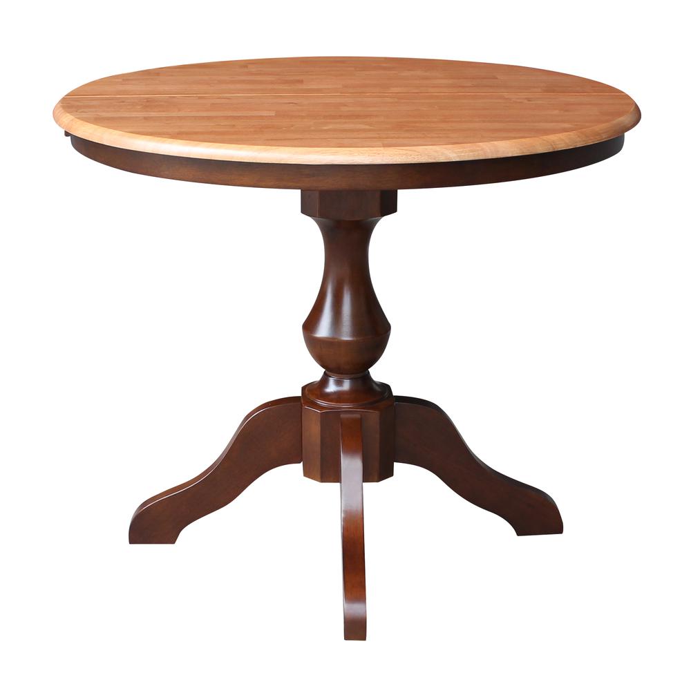 36" Round Top Pedestal Table With 12" Leaf - 28.9"H - Dining Height, Cinnamon/Espresso. Picture 13