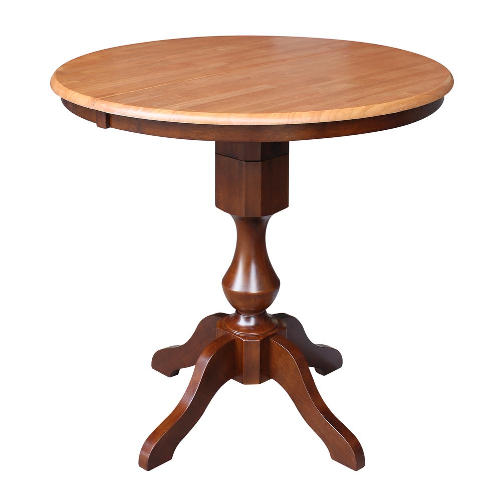 36" Round Top Pedestal Table With 12" Leaf - 28.9"H - Dining Height, Cinnamon/Espresso. Picture 35
