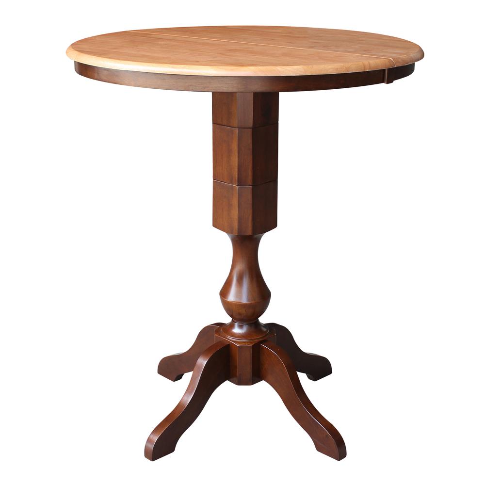 36" Round Top Pedestal Table With 12" Leaf - 28.9"H - Dining Height, Cinnamon/Espresso. Picture 33