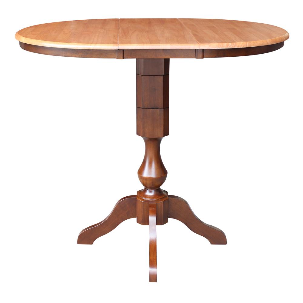 36" Round Top Pedestal Table With 12" Leaf - 28.9"H - Dining Height, Cinnamon/Espresso. Picture 27