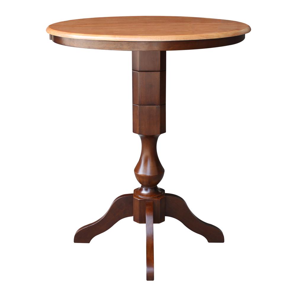 36" Round Top Pedestal Table With 12" Leaf - 28.9"H - Dining Height, Cinnamon/Espresso. Picture 30
