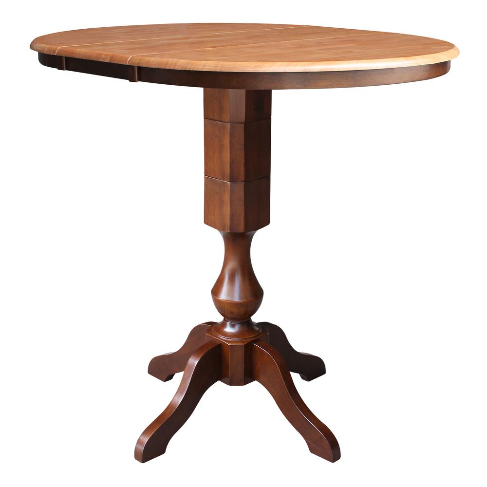 36" Round Top Pedestal Table With 12" Leaf - 28.9"H - Dining Height, Cinnamon/Espresso. Picture 32