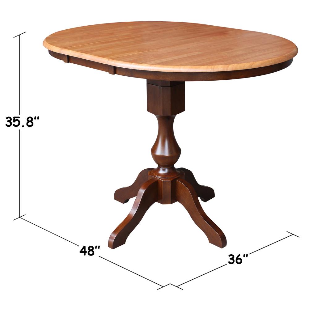 36" Round Top Pedestal Table With 12" Leaf - 28.9"H - Dining Height, Cinnamon/Espresso. Picture 19