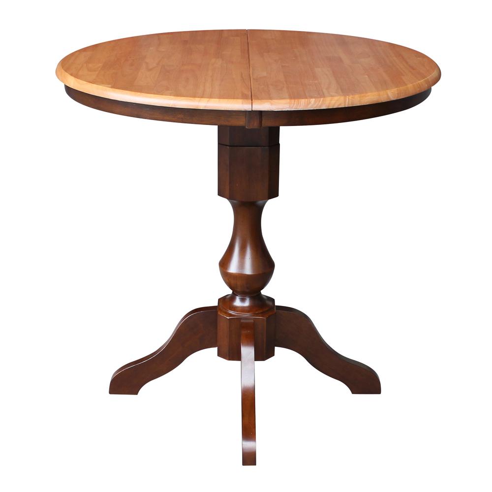 36" Round Top Pedestal Table With 12" Leaf - 28.9"H - Dining Height, Cinnamon/Espresso. Picture 21