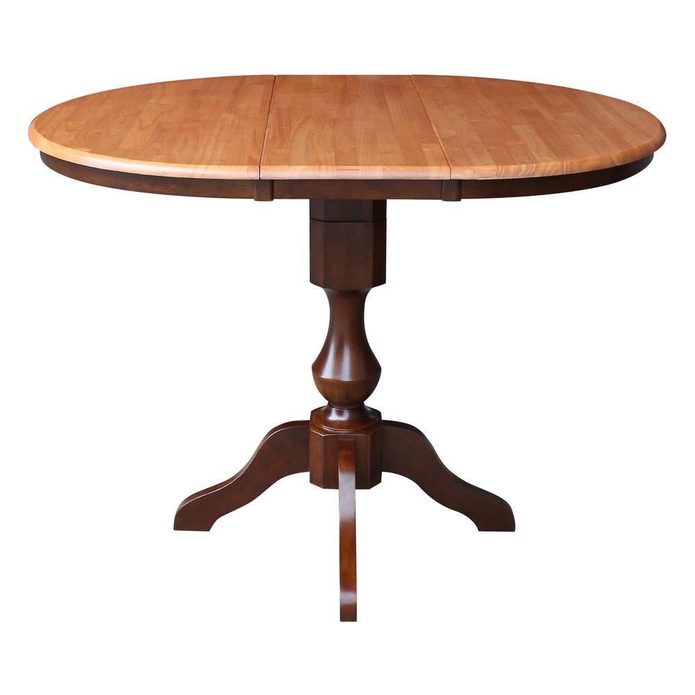 36" Round Top Pedestal Table With 12" Leaf - 28.9"H - Dining Height, Cinnamon/Espresso. Picture 20