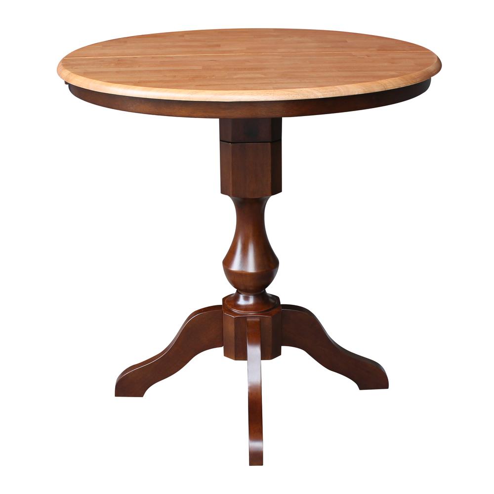 36" Round Top Pedestal Table With 12" Leaf - 28.9"H - Dining Height, Cinnamon/Espresso. Picture 23