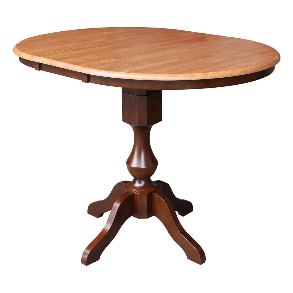 36" Round Top Pedestal Table With 12" Leaf - 28.9"H - Dining Height, Cinnamon/Espresso. Picture 25