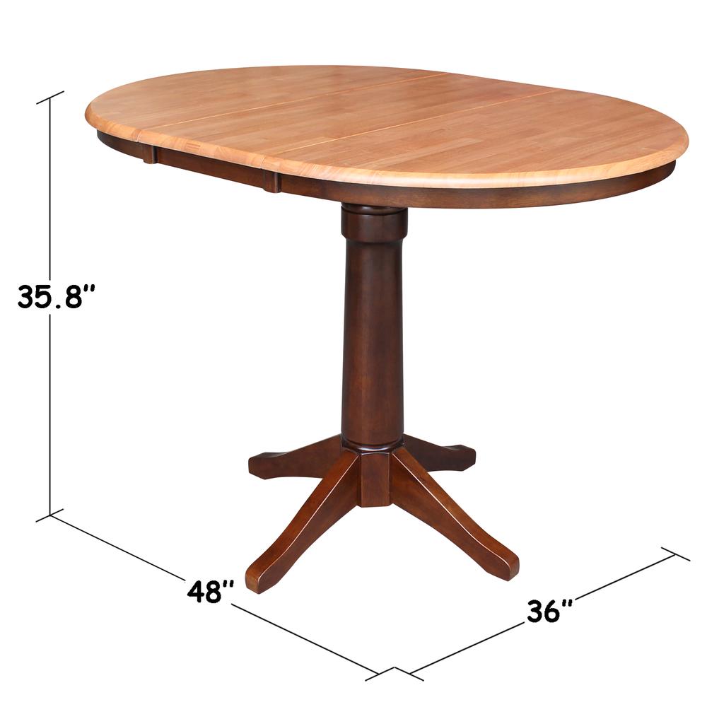 36" Round Top Pedestal Table With 12" Leaf - 28.9"H - Dining Height, Cinnamon/Espresso. Picture 43