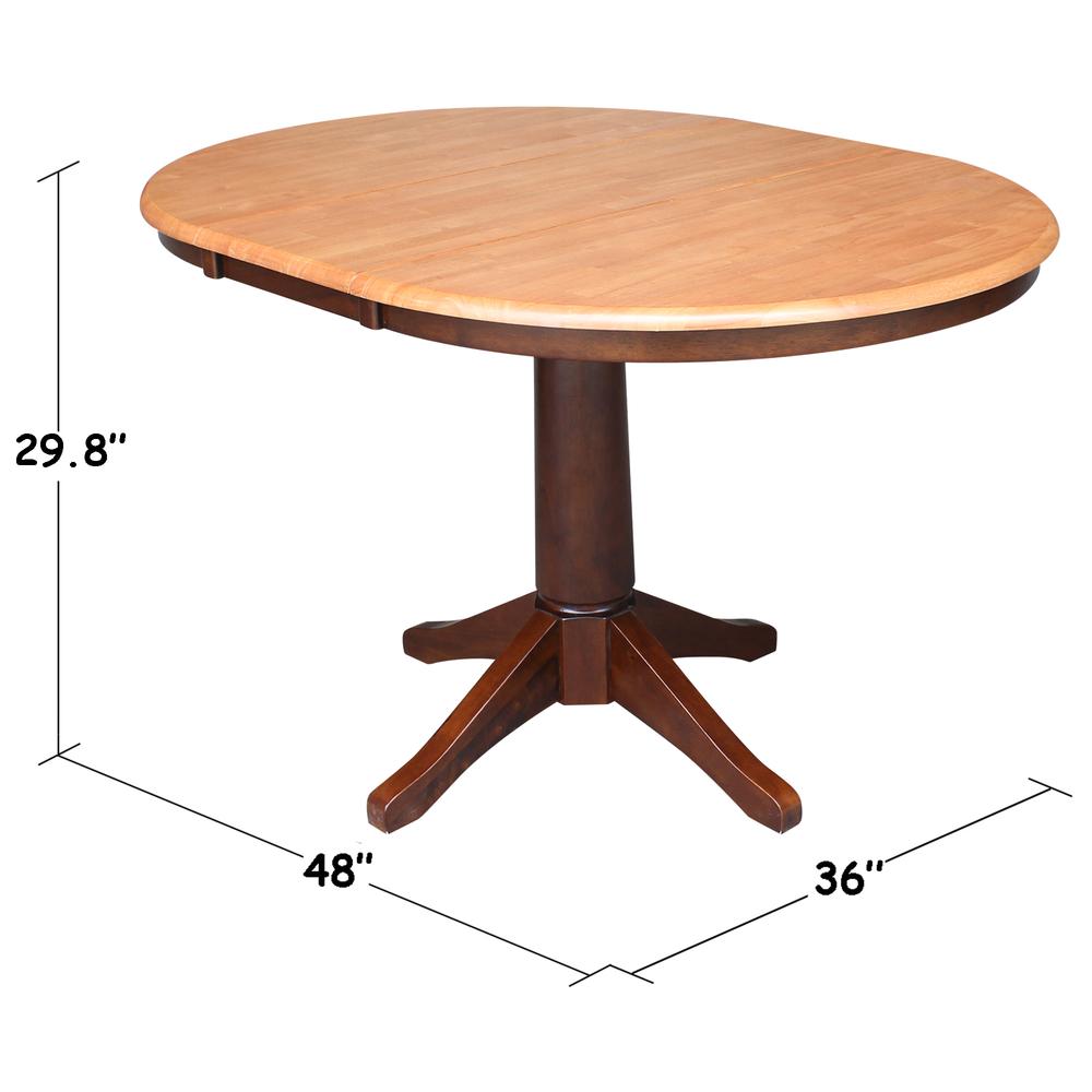 36" Round Top Pedestal Table With 12" Leaf - 28.9"H - Dining Height, Cinnamon/Espresso. Picture 36