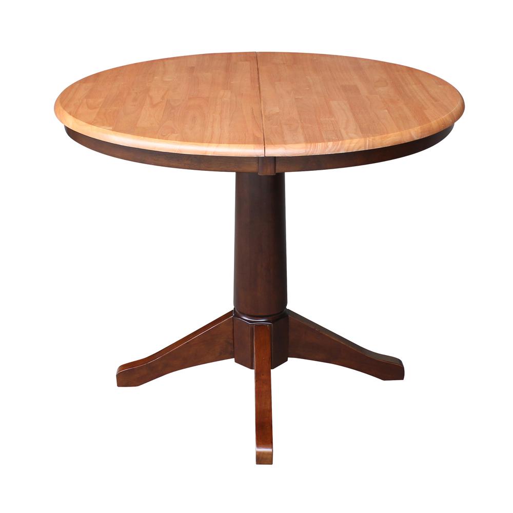 36" Round Top Pedestal Table With 12" Leaf - 28.9"H - Dining Height, Cinnamon/Espresso. Picture 38