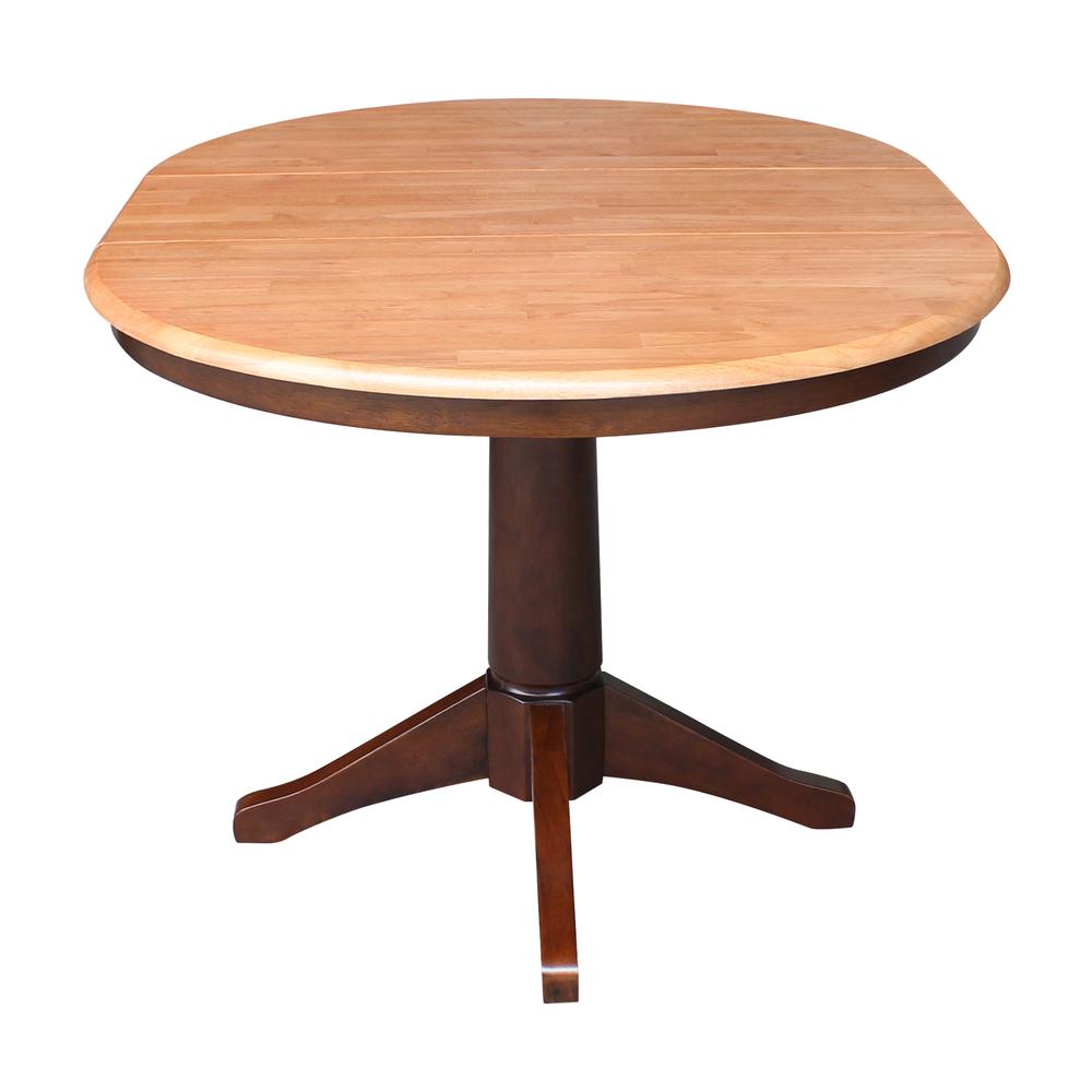 36" Round Top Pedestal Table With 12" Leaf - 28.9"H - Dining Height, Cinnamon/Espresso. Picture 39