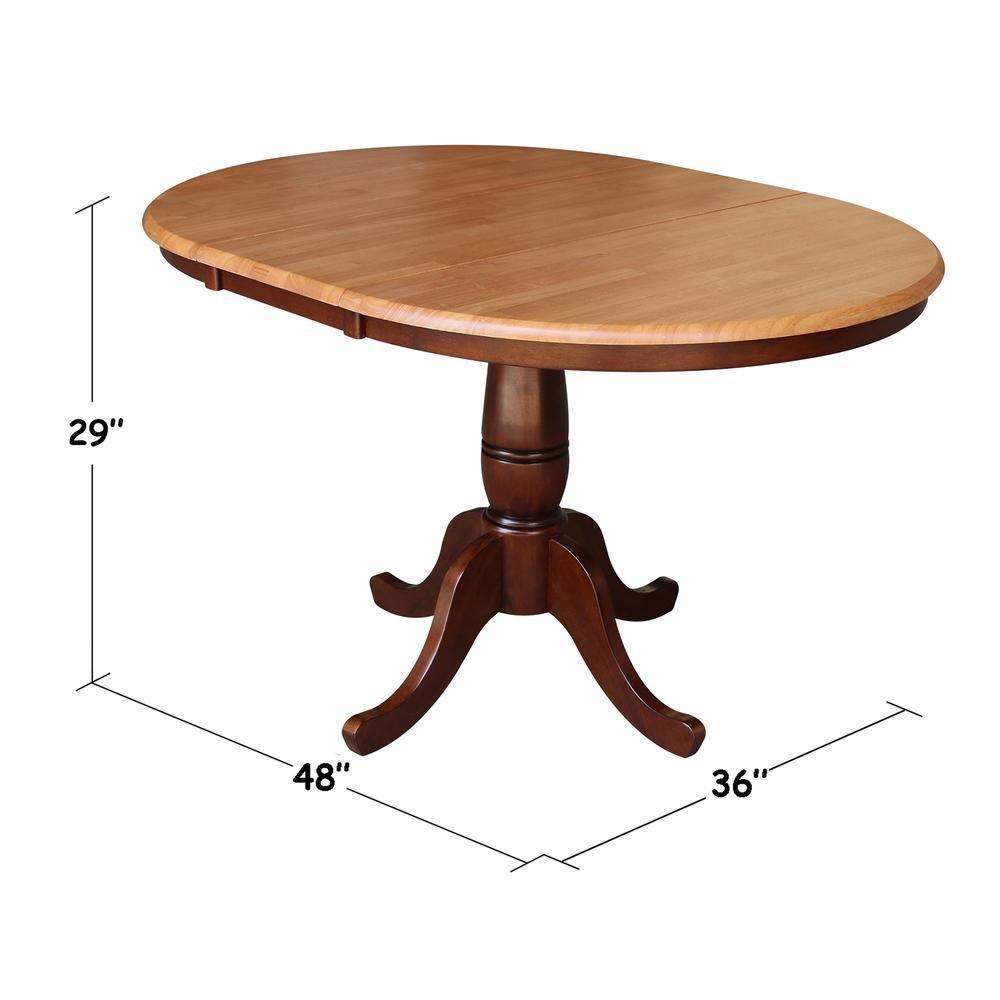 36" Round Top Pedestal Table With 12" Leaf - 28.9"H - Dining Height, Cinnamon/Espresso. Picture 1