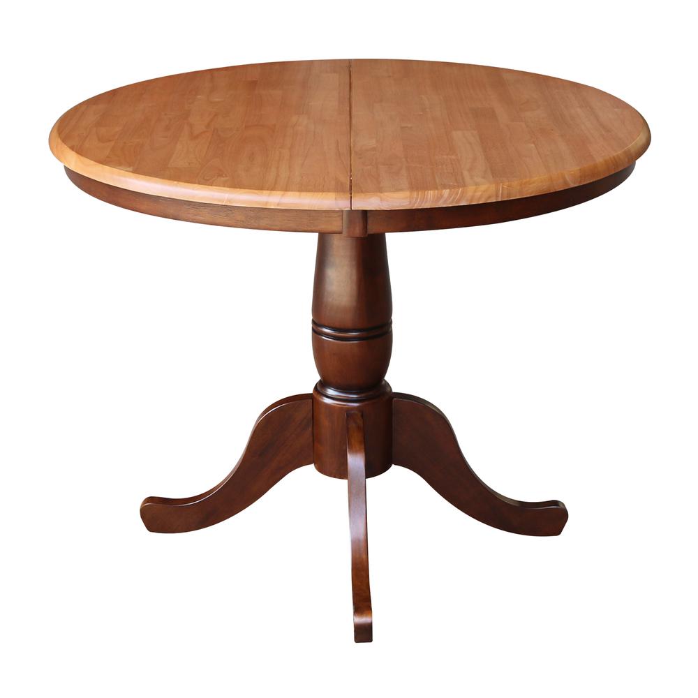 36" Round Top Pedestal Table With 12" Leaf - 28.9"H - Dining Height, Cinnamon/Espresso. Picture 3