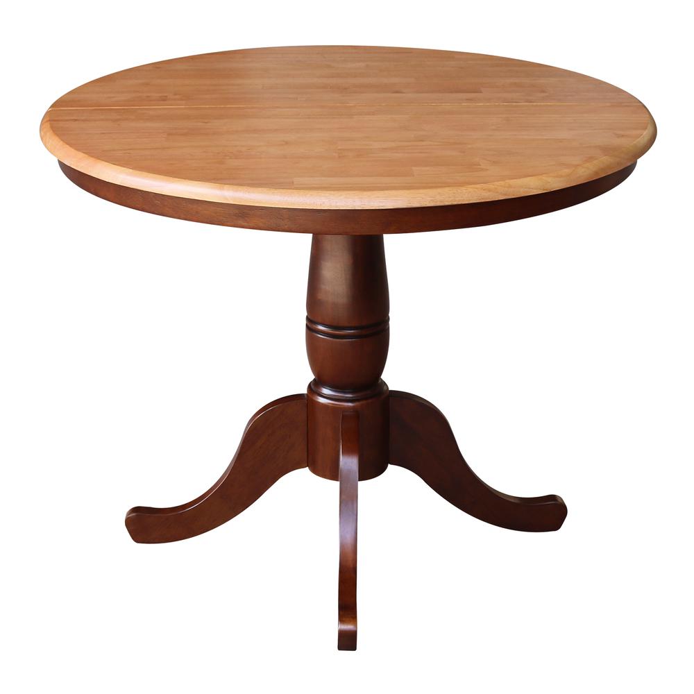 36" Round Top Pedestal Table With 12" Leaf - 28.9"H - Dining Height, Cinnamon/Espresso. Picture 5