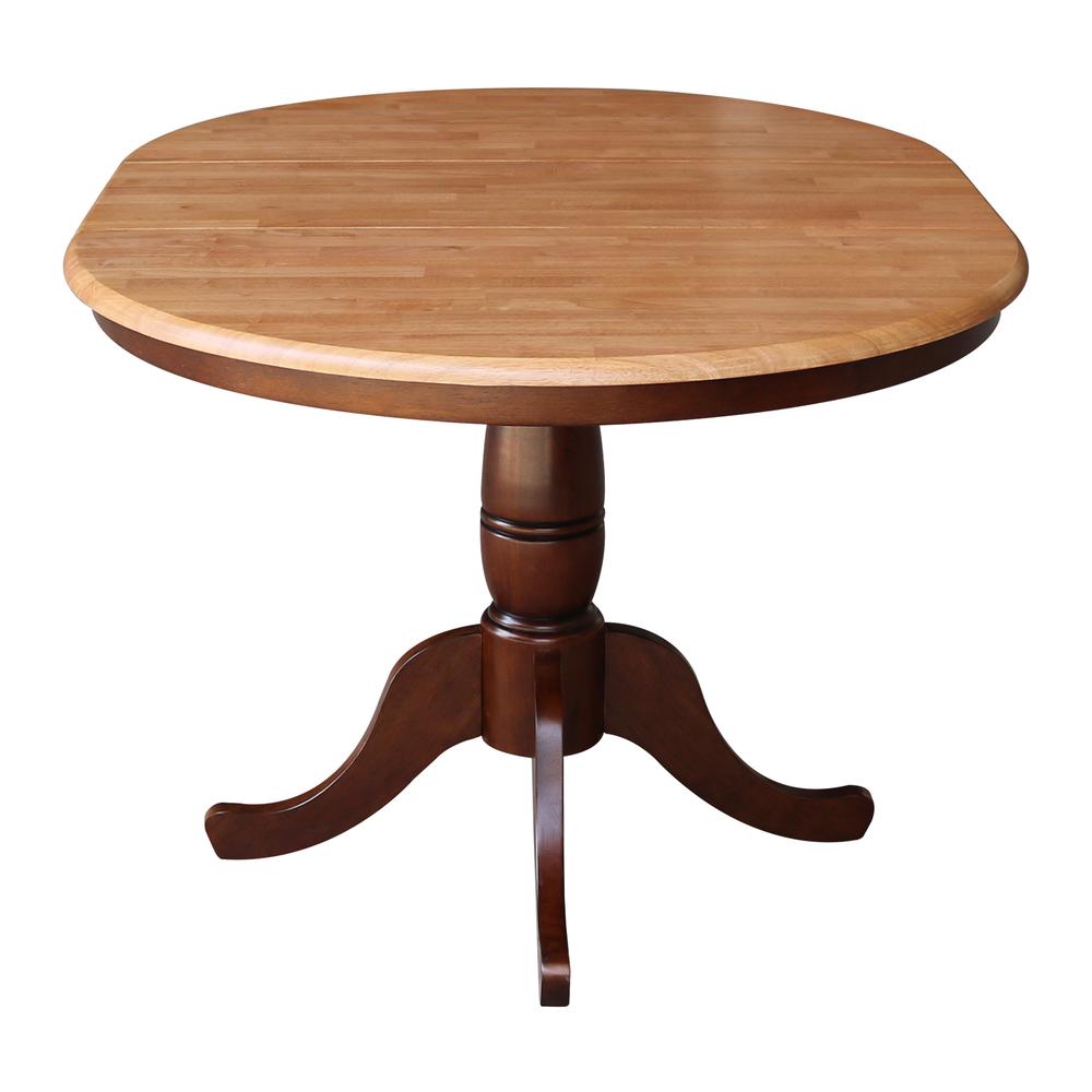 36" Round Top Pedestal Table With 12" Leaf - 28.9"H - Dining Height, Cinnamon/Espresso. Picture 4