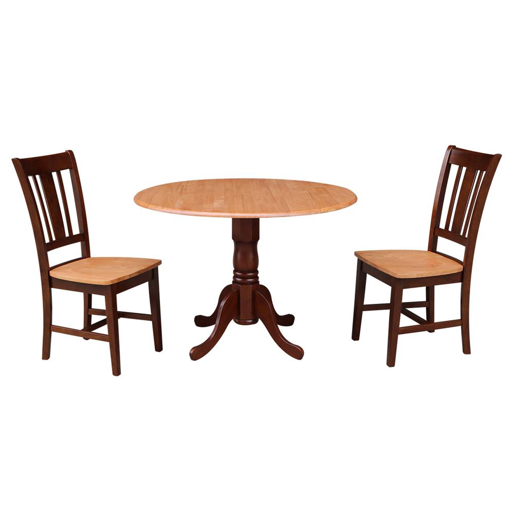 42" Dual Drop Leaf Table With 2 San Remo Chairs, Cinnamon/Espresso. Picture 3