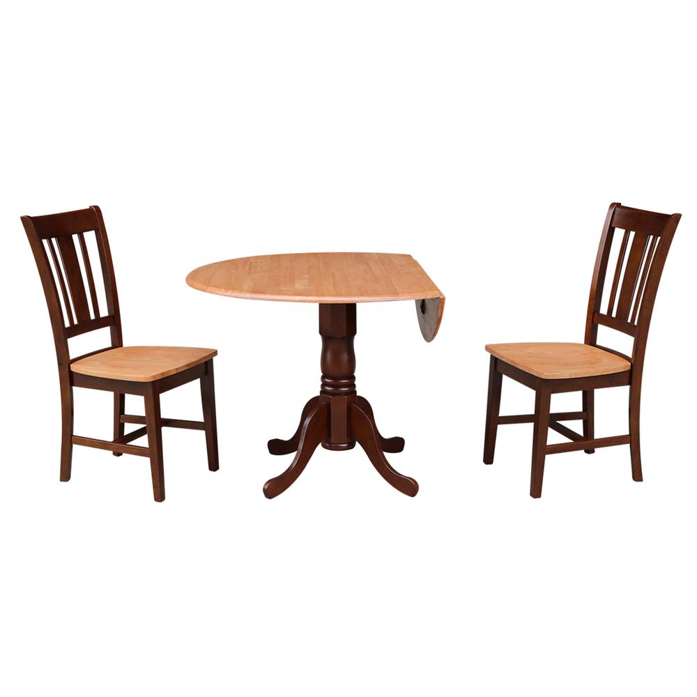 42" Dual Drop Leaf Table With 2 San Remo Chairs, Cinnamon/Espresso. Picture 1
