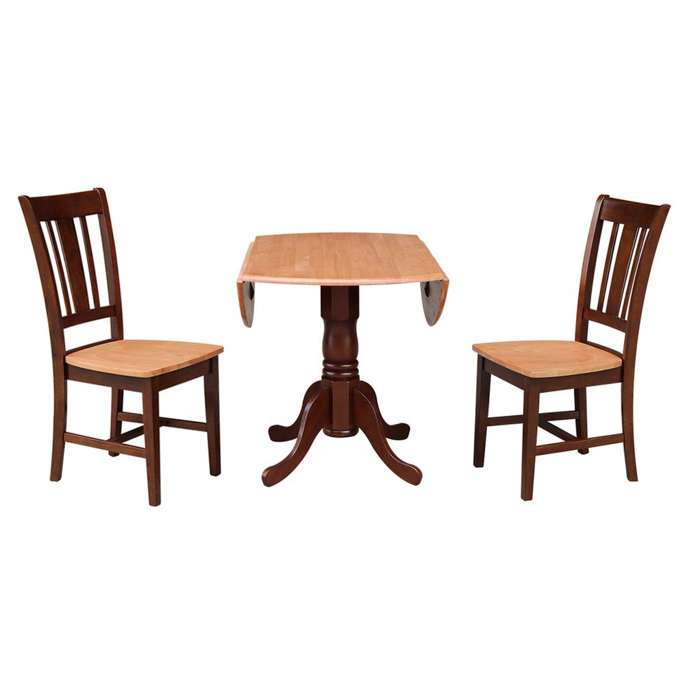 42" Dual Drop Leaf Table With 2 San Remo Chairs, Cinnamon/Espresso. Picture 2