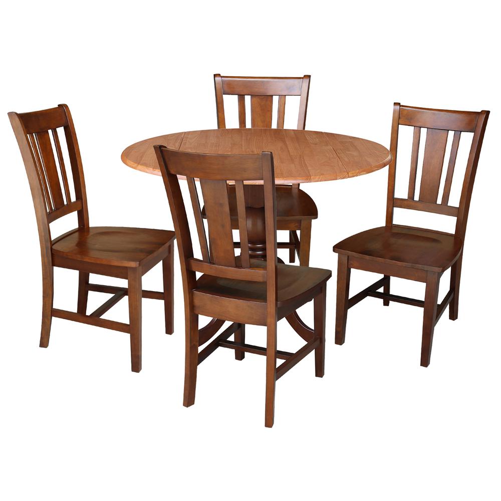 42 in. Dual Drop Leaf Table with 4 Splat Back Dining Chairs - 5 Piece Dining Set. Picture 1
