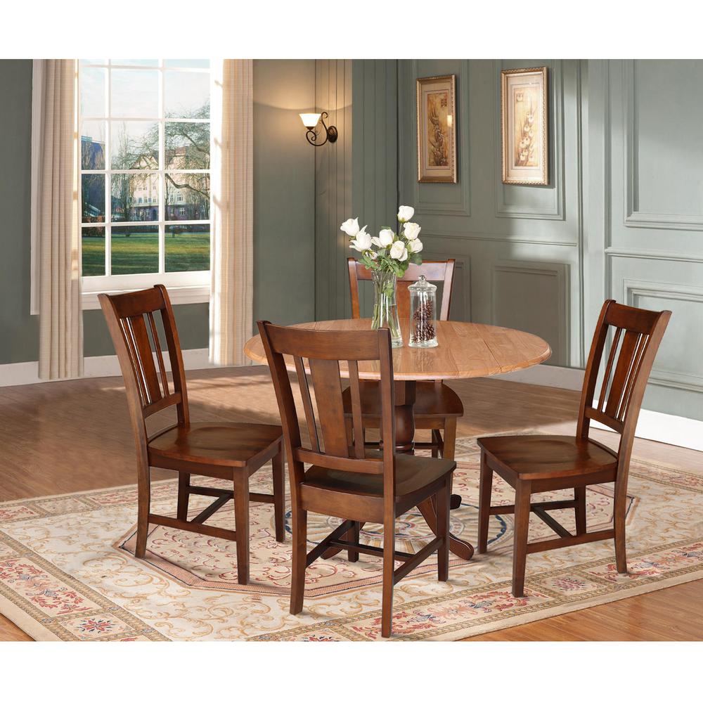 42 in. Dual Drop Leaf Table with 4 Splat Back Dining Chairs - 5 Piece Dining Set. Picture 2